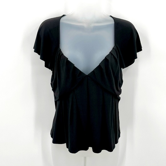 FRAME Womens Short Flutter Sleeve Low Neck Top Tee Shirt Black Size Small - Picture 1 of 10